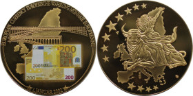 Medaillen und Jetons, Gedenkmedaillen. Farbmedaille - 200 Euro Schein - Europäische Währung 1. Januar 2002. Polierte Platte