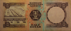 Banknoten, Bahrain. 1/2 Dinar 1973. P.007. II