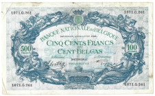 Banknoten, Belgien / Belgium. 500 Francs / 100 Belgas 13.01.1942. Pick 109. III