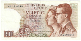 Banknoten, Belgien / Belgium. Baudouin I. König Baudouin und Königin Fabiola. 50 Francs 16.05.1966. Pick: 139. II