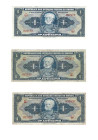 Banknoten, Brasilien / Brazil, Lots und Sammlungen. 3 x 1 Cruzeiro ND (1944) Serie 63A, 90A. Pick 132a. Lot von 3 Banknoten. I-II