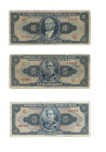 Banknoten, Brasilien / Brazil, Lots und Sammlungen. 10 Cruzeiros ND (1943) Serie 267A, Pick 135a. 2 x 20 Cruzeiros ND (1943) Serie 2A, 171A. Pick 136a...