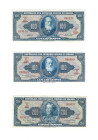 Banknoten, Brasilien / Brazil, Lots und Sammlungen. 2 x 100 Cruzeiros ND (1964) Serie 1222A, 1547A, Pick 170b, 170c. 200 Cruzeiros ND (1961) Serie 988...