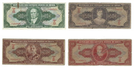 Banknoten, Brasilien / Brazil, Lots und Sammlungen. 10 Cruzeiros ND (1950) Serie 110A, Pick 143a, II-. 20 Cruzeiros ND (1944) Serie 82A, Pick 144, IV....
