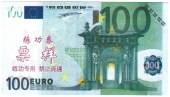 Banknoten, China. Trainings Geld voor Chinese Banken Eurobiljetten. 100 Euro. Unc