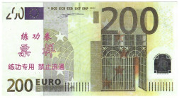 Banknoten, China. Trainings Geld voor Chinese Banken Eurobiljetten. 200 Euro. Unc
