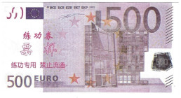 Banknoten, China. Trainings Geld voor Chinese Banken Eurobiljetten. 500 Euro. Unc