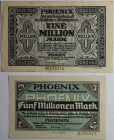 Banknoten, Deutschland / Germany. Notgeld Stadt Düsseldorf. 1 Million Mark, 5 Million Mark 1923. 2 Stück. Keller:1170. II-III