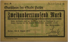 Banknoten, Deutschland / Germany. Notgeld Stadt Haspe ( Westfalen). 200 000 Mark 1923. Katalog Nr.2246b. III