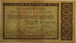Banknoten, Deutschland / Germany. Notgeld, Glogau Stadtbank. 500 000 Mark 1923. K 1808. II