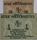 Banknoten, Deutschland / Germany, Lots und Sammlungen. Wolfenbüttel (Bsw) Stadt. 50 Pfennig 11.1918 Grabowski W57.1., 1 Mark 11.1918 Geiger 566.01. Lo...