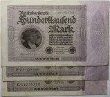 Banknoten, Deutschland / Germany, Lots und Sammlungen. Reichsbanknote. 3 x 100 000 Mark 01.02.1923. Pick 83. Lot von 3 Banknoten. III