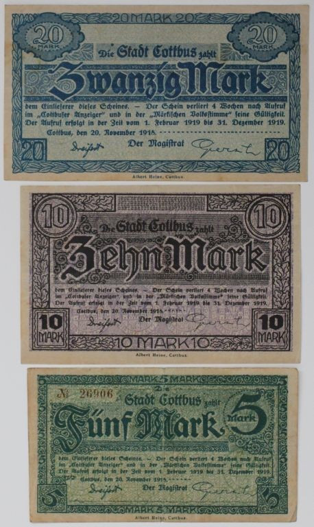 Banknoten, Deutschland / Germany, Lots und Sammlungen. Notgeld Cottbus, Brandenb...