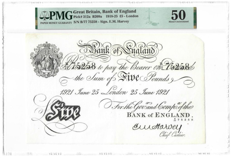 Banknoten, Großbritannien / Great Britain. Bank of England 5 Pounds 1918-21 Lond...