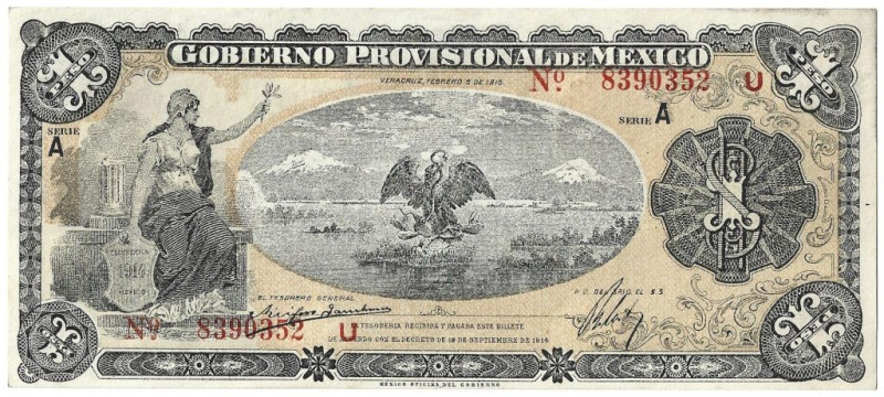 Banknoten, Mexiko / Mexico. Veracruz. 1 Peso 1915. I