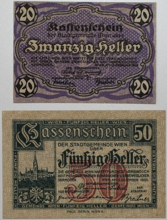 Banknoten, Österreich / Austria, Lots und Sammlungen. Notgeld Wien, Stadt. 20, 5...