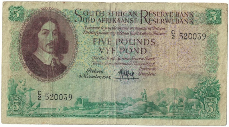 Banknoten, Südafrika / South Africa. 5 Pounds 3 November, 1948. Pick 95. III