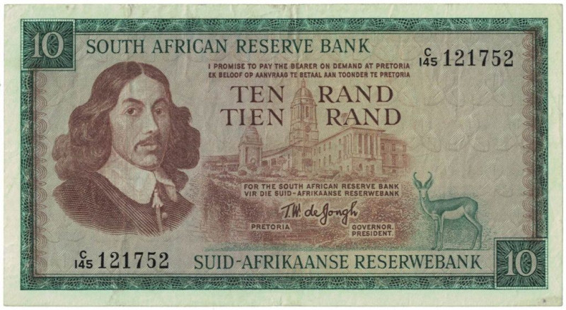 Banknoten, Südafrika / South Africa. 10 Rand ND (1967-1974). Erste Zeilen mit Ba...