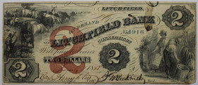 Banknoten, USA / Vereinigte Staaten von Amerika, Obsolete Banknotes. Litchfield, Connecticut. Litchfield Bank. 2 Dollars 1858. I