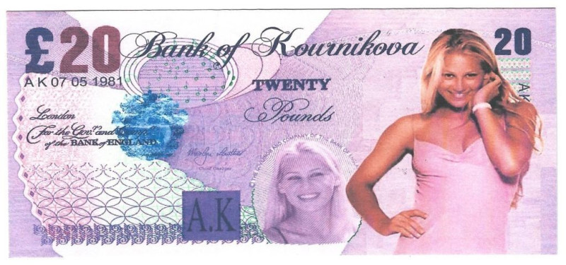 Banknoten, Fantasy Spielgeld / Fantasy play money. Kournikova. 20 Pounds. Unc