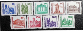 Briefmarken / Postmarken, Deutschland / Germany. DDR. Deutsche Post. Bauwerke und Denkmäler. Lot von 9 Stück 1990. L3344-3352. **