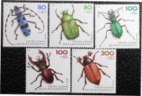 Briefmarken / Postmarken, Deutschland / Germany. BRD. Deutsche Bundespost. Für die Jugend 1993, Käfer. Set 5 Stück. L1666-1670. **