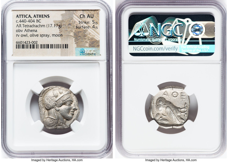 ATTICA. Athens. Ca. 440-404 BC. AR tetradrachm (24mm, 17.17 gm, 9h). NGC Choice ...