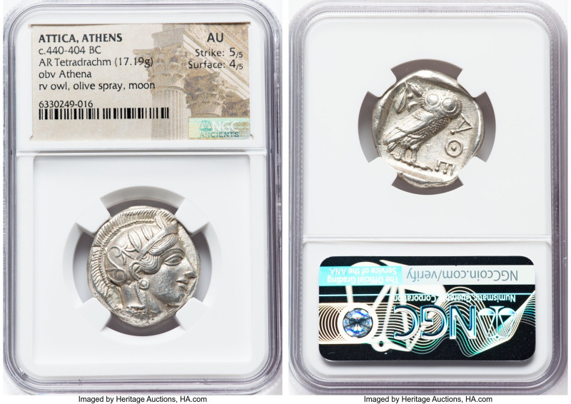 ATTICA. Athens. Ca. 440-404 BC. AR tetradrachm (21mm, 17.19 gm, 7h). NGC AU 5/5 ...