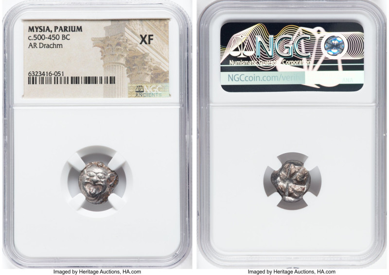 MYSIA. Parium. Ca. 500-450 BC. AR drachm (14mm). NGC XF. Gorgoneion facing with ...