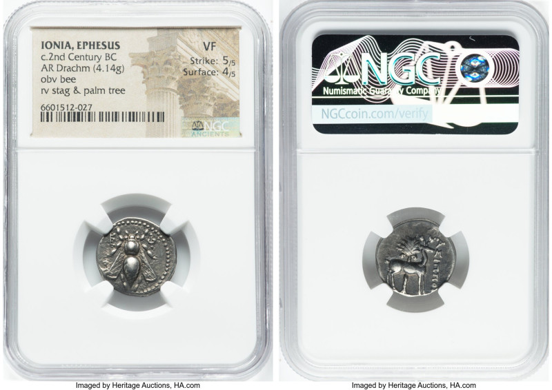 IONIA. Ephesus. Ca. 2nd century BC. AR drachm (18mm, 4.14 gm, 12h). NGC VF 5/5 -...