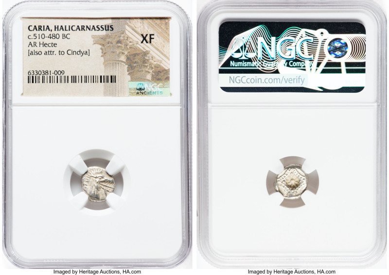 CARIA. Halicarnassus. Ca. 510-480 BC. AR hecte (6mm). NGC XF. Head of ketos righ...