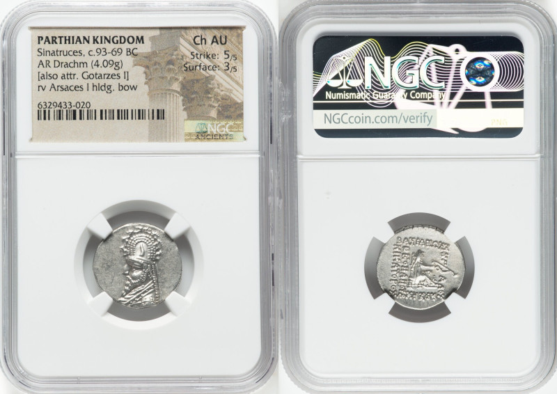 PARTHIAN KINGDOM. Sinatruces (ca. 93-69 BC). AR drachm (19mm, 4.09 gm, 12h). NGC...