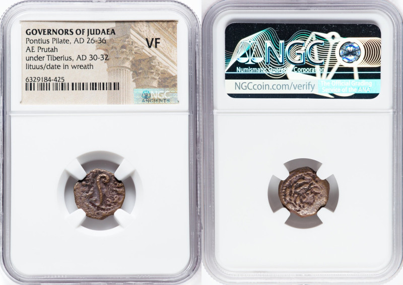 JUDAEA. Roman Procurators. Pontius Pilate (AD 26-36). AE prutah (15mm, 10h). NGC...