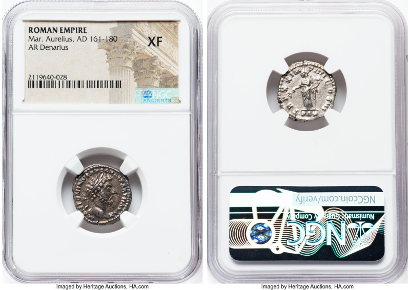 Marcus Aurelius (AD 161-180). AR denarius (19mm, 6h). NGC XF. Rome, summer-Decem...