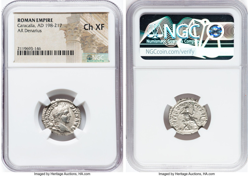 Caracalla (AD 198-217). AR denarius (19mm, 11h). NGC Choice XF. Rome, AD 207. AN...