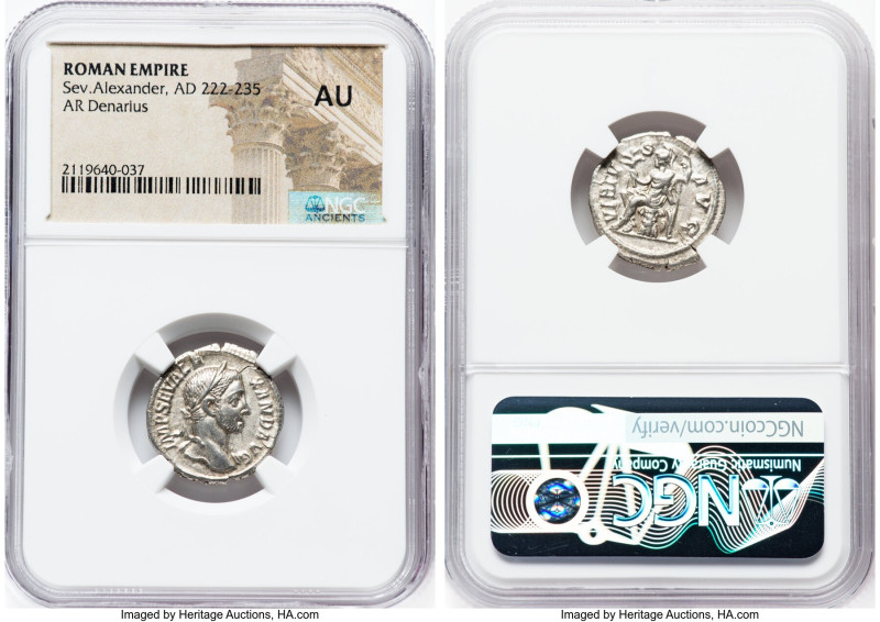 Severus Alexander (AD 222-235). AR denarius (20mm, 7h). NGC AU. Rome, ca. 228-23...