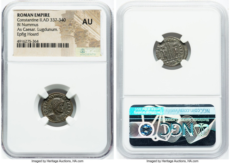 Constantine II, as Caesar (AD 337-340). AE3 or BI nummus (17mm, 5h). NGC AU. Lug...