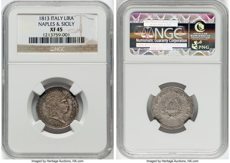 Naples & Sicily. Joachim Murat Lira 1813 XF45 NGC, Naples mint, KM257. From the ...