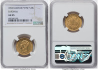 Sardinia. Vittorio Emanuele II gold 20 Lire 1852 Anchor-P AU55 NGC, Genoa mint, KM146.2. HID09801242017 © 2022 Heritage Auctions | All Rights Reserved...