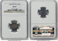 Vittorio Emanuele II 50 Centesimi 1863 N-BN MS63 NGC, Naples mint, KM14.2. Heavily toned in rich shades of blue, red and gold. From the Meduno Collect...