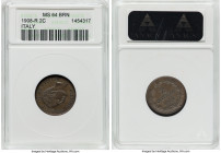 Vittorio Emanuele III 2 Centesimi 1908-R MS64 Brown ANACS, Rome mint, KM38. Last year of type. Well struck glossy brown surfaces. From the Meduno Coll...