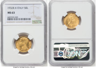 Vittorio Emanuele III gold 50 Lire Anno X (1932)-R MS63 NGC, Rome mint, KM71. HID09801242017 © 2022 Heritage Auctions | All Rights Reserved