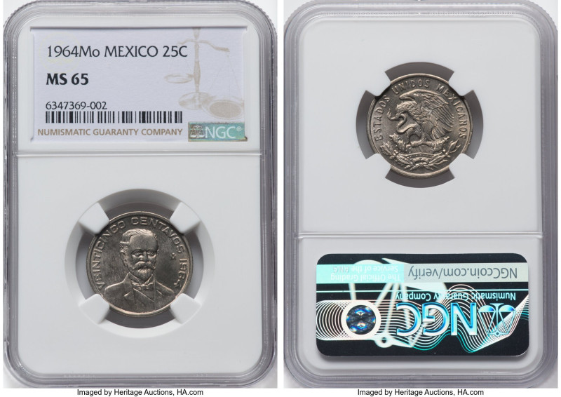 Estados Unidos Pair of Certified 25 Centavos NGC, 1) 25 Centavos 1964-Mo - MS65 ...