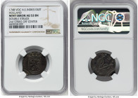 Dutch Colony. United East India Company Mint Error - Double Struck Duit 1748 AU53 Brown NGC, Dordrecht mint, KM70a. Crowned Holland arms. Double Struc...