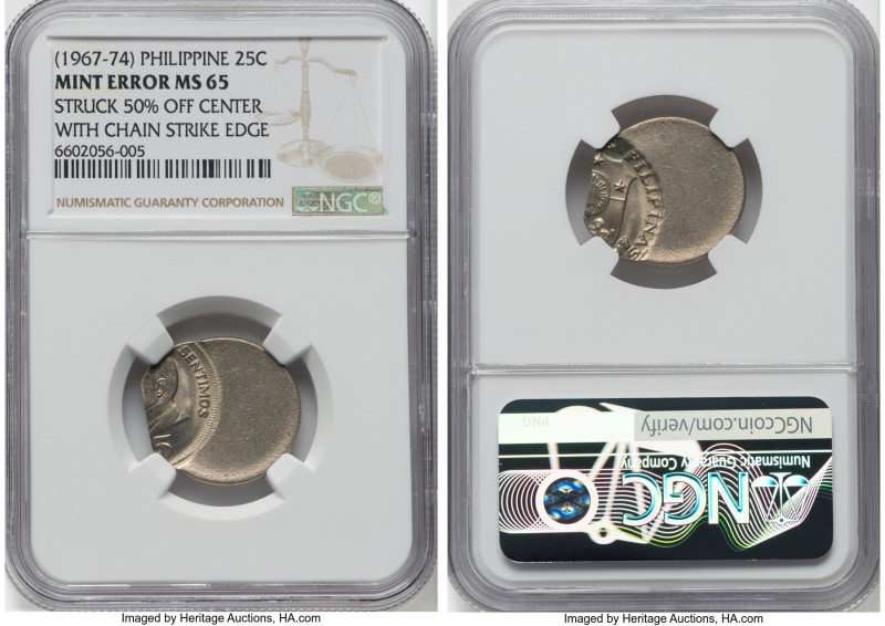 Republic Mint Error - Struck 50% Off Center With Chain Strike Edge 25 Sentimos N...