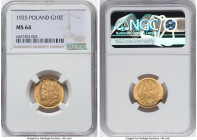 Republic gold 10 Zlotych 1925-(w) MS64 NGC, Warsaw mint, KM-Y32. Captivatingly frosty near Gem example. HID09801242017 © 2022 Heritage Auctions | All ...