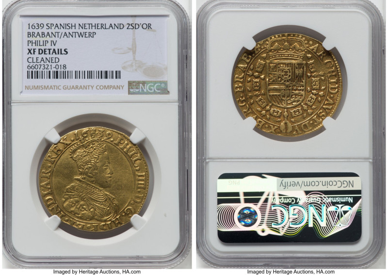 Brabant. Philip IV gold 2 Souverain d'Or 1639 XF Details (Cleaned) NGC, Antwerp ...