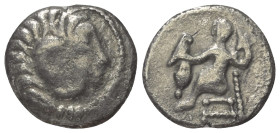 Ostkelten. Alexander III - Typen.

 Drachme (Silber). Ca. 3. - 2. Jhdt. v. Chr.
Vs: Stark stilisierter Kopf des Herakles im Löwenskalp rechts.
Rs:...