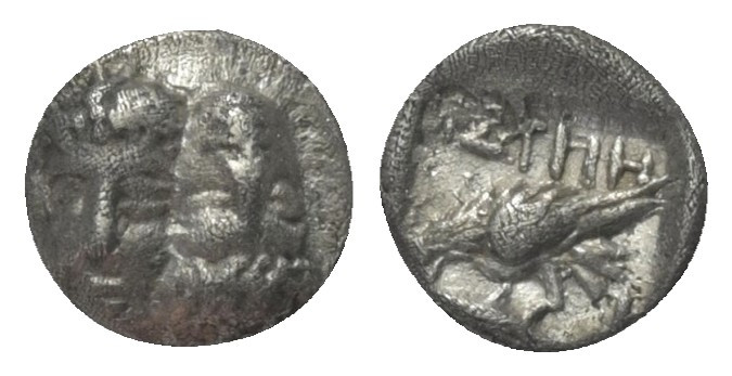 Moesia Inferior. Istros.

 Hemiobol (Silber). Ca. 340 - 313 v. Chr.
Vs: Zwei ...
