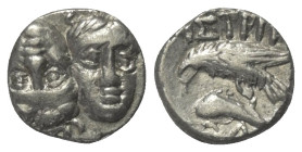 Moesia Inferior. Istros.

 Trihemiobol (Silber). Ca. 280 - 255 v. Chr.
Vs: Zwei jugendliche, männliche Köpfe nebeneinander en face, der linke umgek...